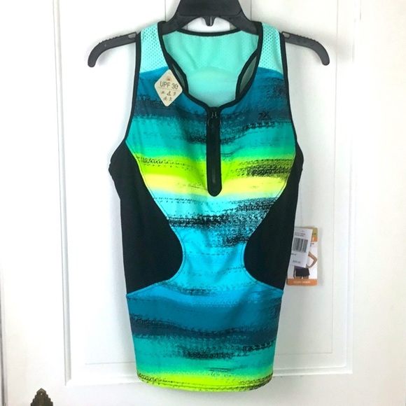 Zero Exposure Women’s Tankini Swim Top Sz 0X Padded 1/4 zip Pullover Stripe NWT - Picture 1 of 6